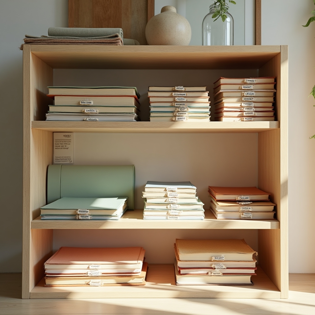 Organized shelf-style display representing categorized workshop recordings by habit track
